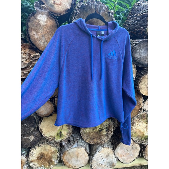 adidas Tops - Adidas Aeroready Cropped Hoodie Blue Red Marl Knit Pullover GC6980 Womens Medium